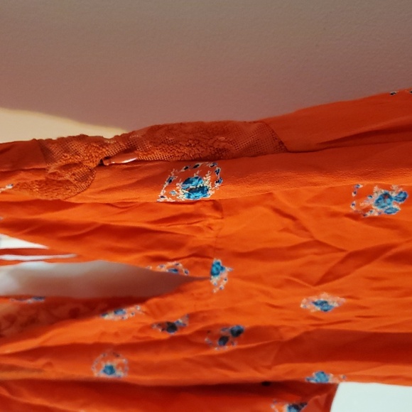 Free People Mockingbird Coral Red Floral Backless Mini Dress Size 4 Plunging V - Picture 4 of 12